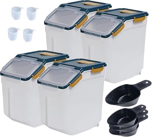 AnRui 4Pack 25LB Airtight Rice & Flour Storage Containers, BPA‑Free, Blue by AnRui