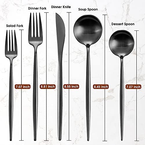 Silverware Set for 8, IBIILII JEFF 40 Pieces Stainless Steel Flatware Set，Matte Black Kitchen Utensil Set, Tableware Cutlery Set, Spoons And Forks Set, Satin Finished Polished & Dishwasher Safe - Image 2