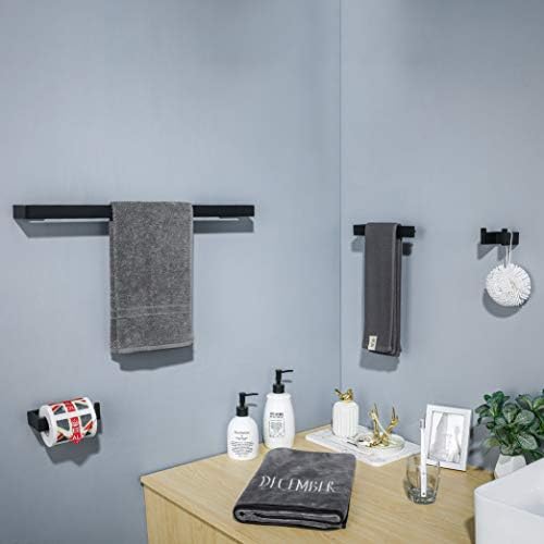 4 Pieces Bathroom Hardware Accessories Set Black Towel Bar Towel Holder Robe Hook Toilet Paper Holder Stainless Steel,Q8-P4BK - Image 6