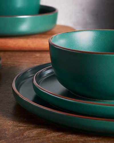 Famiware Mercury 24-Piece Dinnerware Set with Pasta Bowls, Dark Green - Image 3