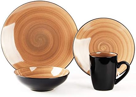 HomeVss, 16-Piece Dinnerware Set - Serves 4, Black and Speckled Purple Plates & Bowls Set | Microwave & Dishwasher Safe Mix Cobalt, Mocha, Rose, Spice - Image 5