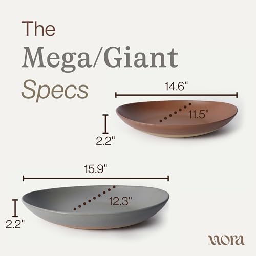 MORA Mega and Giant Serving Dishes Set of 2, 16 inch and 14 inch Ceramic Pottery Oval Platters - Microwave, Oven and Dishwasher Safe - Peppercorn & Toasted Terracotta - Image 2
