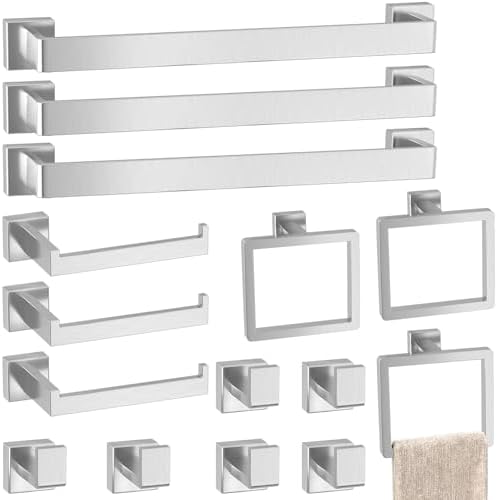 15-Pieces Brushed Nickel Bathroom Accessories Set, 24 Inch Towel Bar Set by PAHSFSLLC