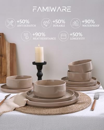 Famiware Nebula 16-Piece Dinnerware Set with Pasta Bowls, Cinnamon Brown - Image 4