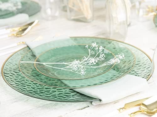 PLASTICPRO 128 Piece Combo Plates Set includes 64-7'' inch Plates & 64-10'' inch Plate Green Hammered Plastic Party Plates Premium heavyweight Elegant, Disposable, Tableware, Dishes, - Image 5