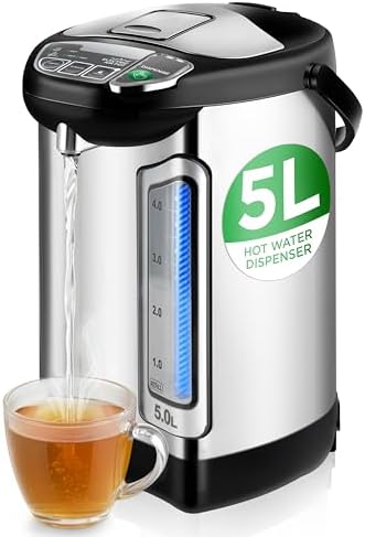 NutriChef Electric Water Boiler and Warmer - 5L/5.28 Qt Stainless Steel Hot Water Dispenser w/Rotating Base, Keep Warm Temperature Set, Auto Shut Off, Safety Lock, Instant Heating for Coffee & Tea by NutriChef%E2%84%A2Kitchen
