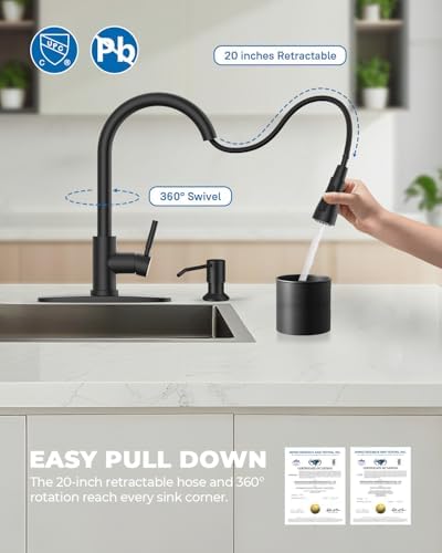 WEWE Touchless Kitchen Faucet with Soap Dispenser Set, Matte Black - Image 3