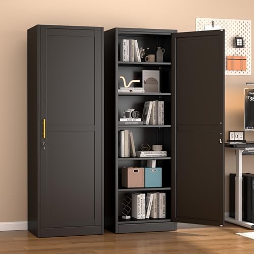 Ckzbx Metal Locker Tall Narrow Storage Cabinet, 67" H Locking Tool File Cabinets Snack Locker Organizer for School Classroom,Bedroom,Gym Home Office,Entryway and Hallway (20" W 1Door Black) - Image 6