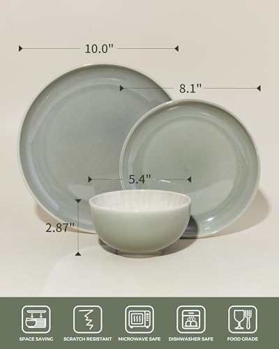 Pokini Ceramic Dinnerware Sets for 6, 18pcs Plates and Bowls Sets Dish Set - Image 2