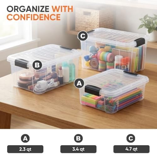 Superio Storage Bins with Lids, Clear Plastic Containers for Organizing, Stackable Totes, BPA Free, Odor Free, Organizer Boxes for Home, and Dorm (2 Pack, 3.4 Quart) - Image 5