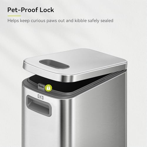 EKO 45 lb Airtight Dog Food Storage Container, Stainless Steel Pet Food Container for Kibble, Cat Food & Bird Seed, Lockable Lid, Magnetic Scoop, BPA-Free Inner Bucket, Wheels - Image 4