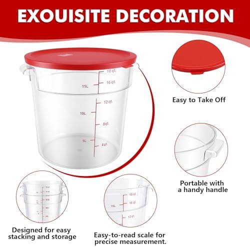 2 Pack Square Food Storage Container With Lid,12-22 Quart Commercial Storage Box With Scale & Handle,Cake Making,Dough Marinating Meat,Kitchen Supplies (Polycarbonate, Round 18 Quart) - Image 4
