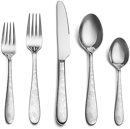 40 Piece Silverware Set Service for 8, EIUBUIE Premium Stainless Steel Cutlery Set, Mirror Polished Flatware Sets with Pattern Handle, Modern Kitchen Eating Utensils Sets Include Spoons Forks Knives by EIUBUIE