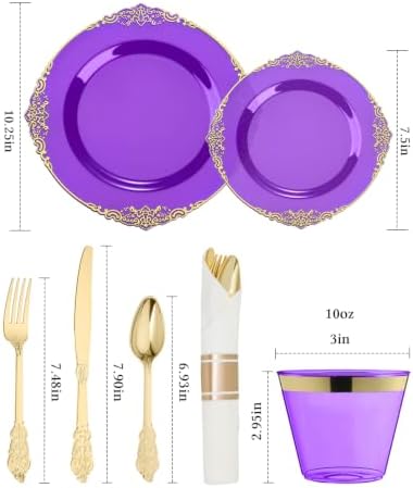 Goodluck 175 Piece Clear Purple Plastic Dinnerware Set for 25 Guests - Image 3
