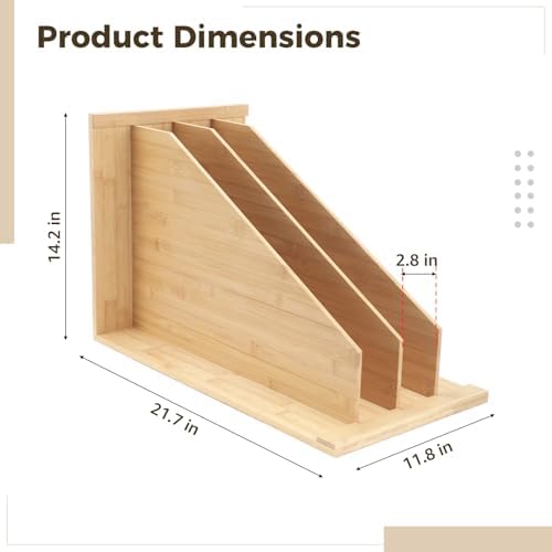 Upgraded Tray Dividers for Cabinets with 3 Slots, Wooden Pan Organizer Rack for Cabinet, Bakeware Organizer for Cutting Boards Lids Cookie Sheets, Pot Pan Storage Rack for Countertop or Cupboard - Image 5