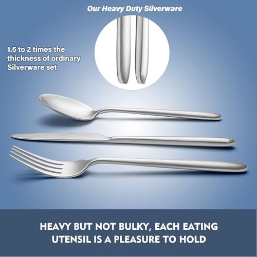 Heavy Duty Silverware Set, EIUBUIE 40-Piece Premium Stainless Steel Flatware Sets For 8, Matte Brushed Finish Cutlery Tableware Modern Kitchen Utensils Set for Home Restaurant, Dishwasher Safe - Image 3