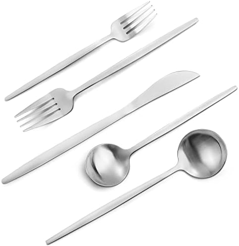 Matte Silverware Set, VANVRO 60-Piece Stainless Steel Flatware Set, Satin Finish tableware Cutlery Set, Service for 12, Home and Restaurant, Dishwasher Safe by VANVRO