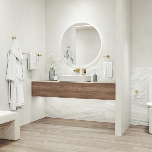 VIGO Cass 4 Pieces Bathroom Hardware Set, 24 inch Towel Bar, Hand Towel Holder, Robe Towel Hook, Toilet Paper Holder Wall Mounted, Stainless Steel Bath Accessory Set Matte Brushed Gold Finish - Image 4