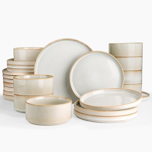 Famiware Star Stoneware Dinnerware Sets for 8, Reactive Glaze Plates, Bowls by Famiware