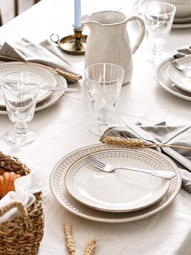 LE TAUCI Dinnerware Sets for 6, 18 Piece Plates and Bowls Sets, Ceramic Kitchen Dish Set, Chip Resistant, Microwave & Dishwasher Safe, Reactive Glaze Beige (8"&10" Plate, 27oz Bowl) - Image 6