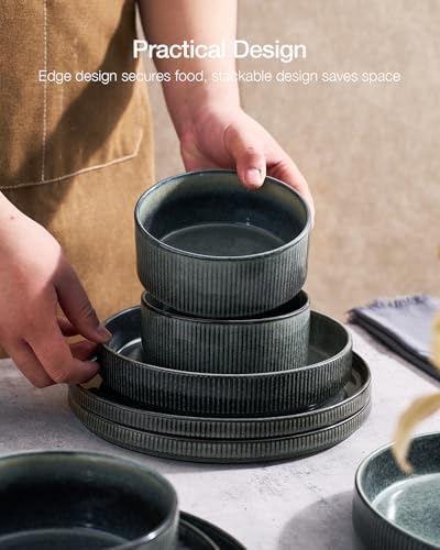 Famiware Star Stoneware Dinnerware Sets with Pasta Bowls, 24pc Dishes for 6 - Image 6