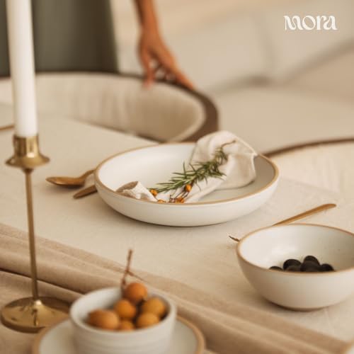 MORA Medium Dishes Set of 4, 30oz Ceramic Pottery Pasta Plate/Wide Bowls - Microwave, Oven and Dishwasher Safe - Oat - Image 6
