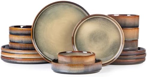 TheTerra Ceramic Dinnerware Set for 4, 16-Piece Plates and Bowls Set by TheTerra