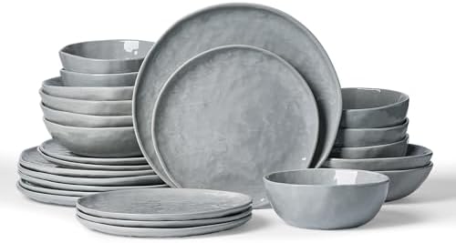 Famiware Porcelain Dinnerware Set for 6, 24-Piece, Sleek Grey by Famiware
