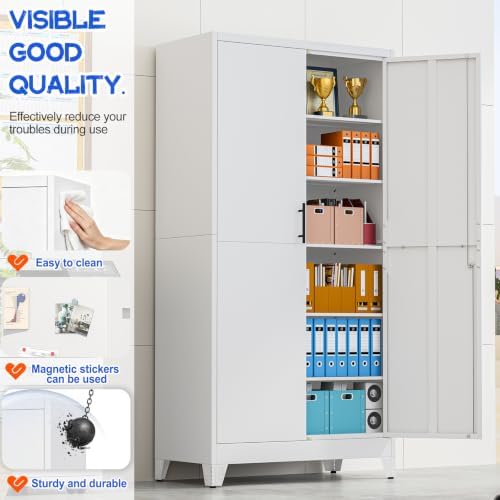 GAIOUS 79" Tall Metal Pantry Storage Cabinet with Lock, File Cabinet White - Image 3