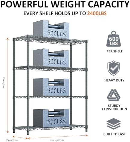 IZEUK Heavy Duty 4-Tier Chrome Metal Rolling Shelving Unit for Storage - Image 3