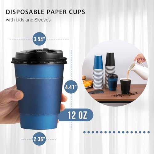 SIUQ 500 Pack 12 oz Coffee Cups with Lids, Disposable Hot Paper Coffee Cups - Image 2