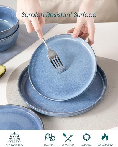 vancasso ANYA 18 Pieces Plates and Bowls Set, Blue Dinnerware Sets, Reactive Glaze Dishes Set for 6, Ceramic Dishware Sets Kitchen Dinner Set, Microwave & Dishwasher Safe - Image 4