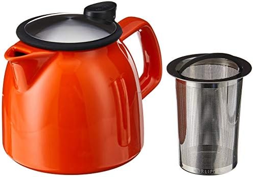 FORLIFE Bell Ceramic Teapot with Basket Infuser, 26-Ounce/770ml, Carrot - Image 3