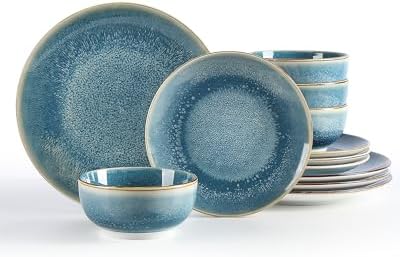Sweejar Dinnerware Sets Service for 4, 12 pcs Porcelain Plates and Bowls for Kitchen, Housewaring Gift, Chip and Scratch Resistant Dish Set, Handmade Dishwasher and Microwave Safe Plate Set, Blue by Sweejarco1949