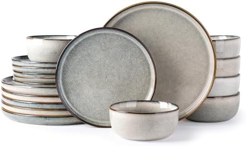 GBHOME Dinnerware Sets for 6, 18 Pieces Ceramic Plates and Bowls Set by GBhome