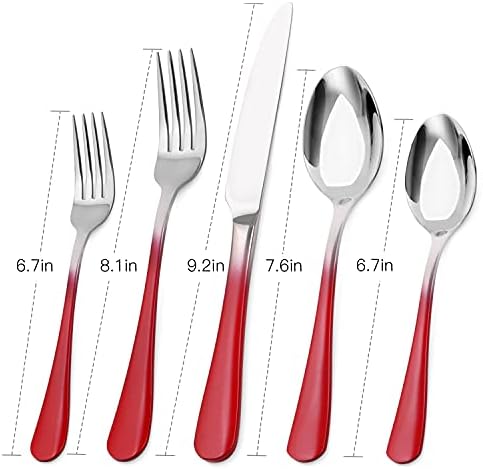 Silverware Set, Bysta 20-Piece Stainless Steel Flatware Set, Kitchen Utensil Set Service for 4, Tableware Cutlery Set for Home and Restaurant, Mirror Polished, Dishwasher Safe (Gradient Red) - Image 2