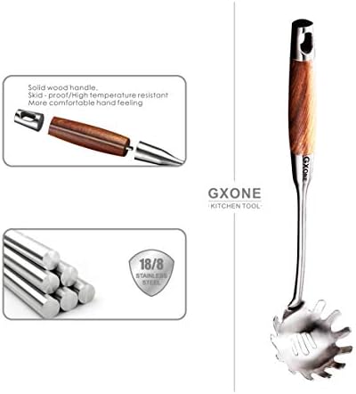 Spaghetti Spoon,304 Stainless Steel Pasta Spoon,Wooden Handle,14.2Inch - Image 3