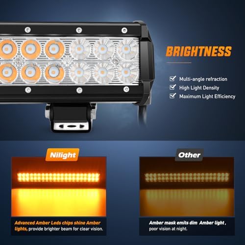 Nilight LED Light Bar 20 Inch 126W Spot Flood Combo Amber Beam - Image 3