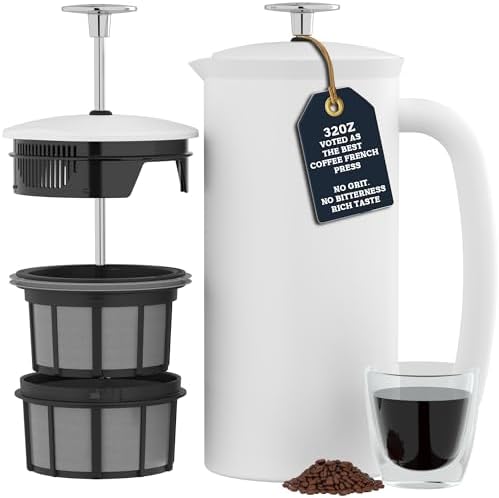 ESPRO P7 French Press, 32oz, Matte White, Stainless Steel Coffee Maker by ESPRO