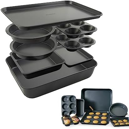 Elbee Home 8 Piece Nesting Bakeware Set, Nonstick Cookie Sheets and Tins by ElbeeHome