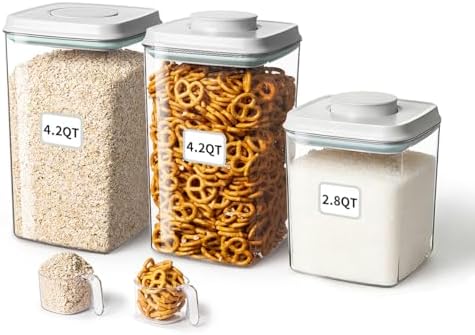 Ankou Food Storage Container Sets, 2.8 Qt + 4.2 Qt *2 Airtight Canisters with Lids and 130ml Scoop, BPA-Free Plastic Pantry Containers for Flour, Sugar, Rice by ANKOU
