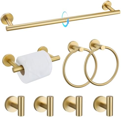 TQKAG 8-Pieces Bathroom Hardware Set, Brushed Gold Towel Bar Set 23.6 Inch by TQKAG
