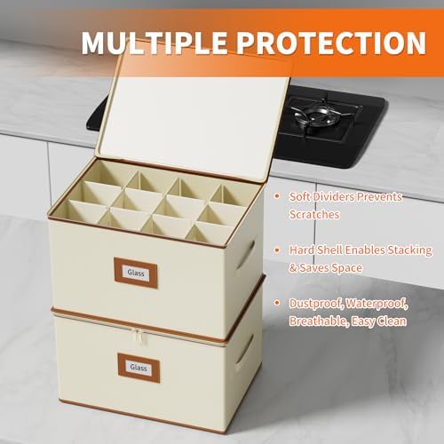2-Pack Wine Glass Storage Box with Dividers, Hard Shell Stemware Storage - Image 3