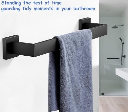 Towel Bar 2 Pack for Bathroom 20 Inch Matte Black Towel Holder 12/16/20/24/28/32/36 Inch Stainless Steel SUS304 Rustproof Towel Rack Modern Square Towel Rod for Bathroom Wall (2, Matte Black, 20 Inch) - Image 5