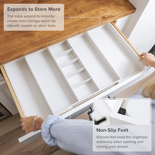 KitchenEdge Utensil & Junk Drawer Organizer, 19-33 in, White Bamboo - Image 5