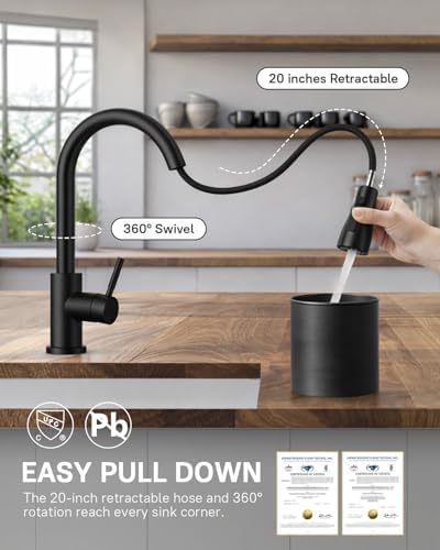 WEWE Pull-Down Kitchen Faucet, 3-Mode Sprayer, Matte Black - Image 3