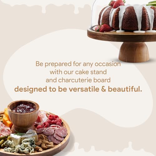 HOMESPHERE Wood Cake Stand with Lid, 2-in-1 Charcuterie Board, Round dome - Image 5