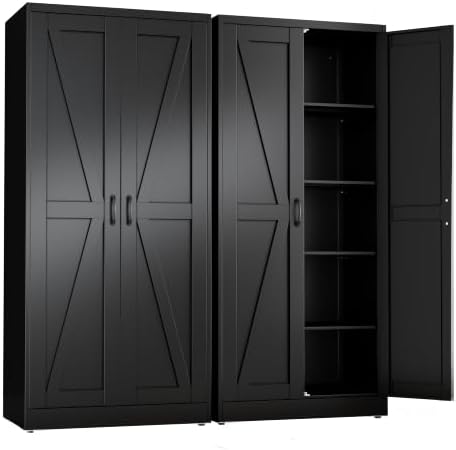 Black Metal Storage Cabinet, 71" Kitchen Pantry Cabinets for Office by RISTERN