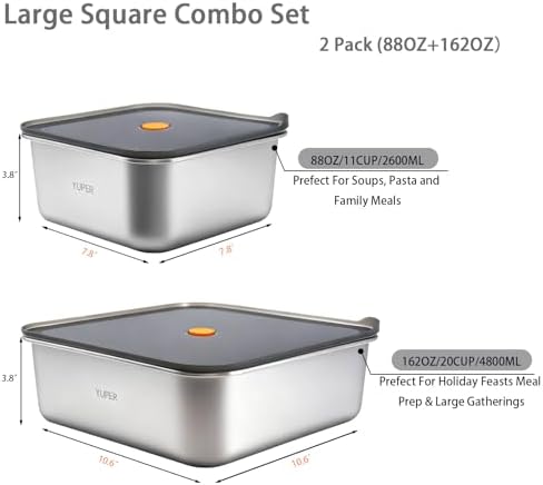 YUPER Stainless Steel Food Containers, 2 Pack (88+162OZ) - Image 2