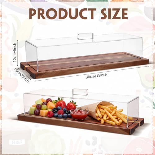 Mifoci 3 Pack Acacia Wood Cake Stand Serving Tray with Acrylic Lid, 15 x 6 x 4 Inches Charcuterie Table Display Set, Dessert Serving Tray Set for Bakery, Buffet, Home Party & Restaurant - Image 2